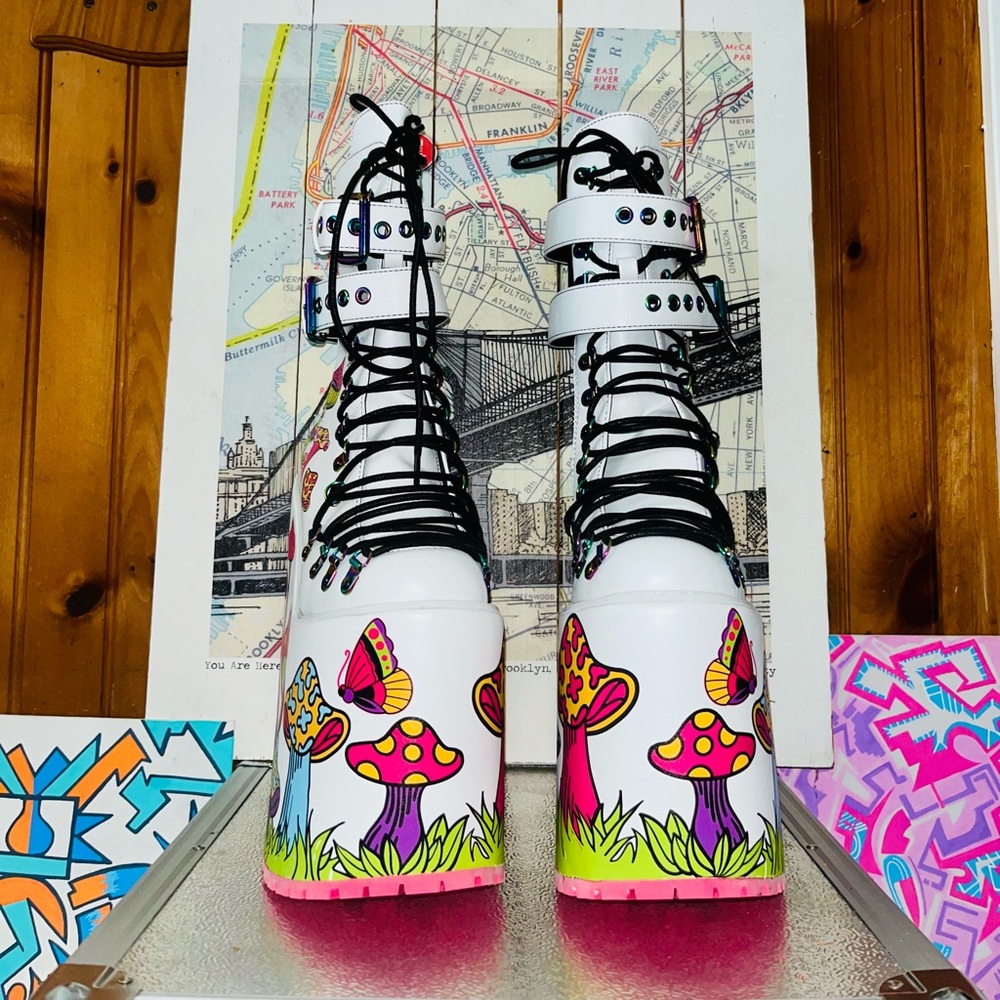 BNWT!! Current Mood Colorful Mushroom Mega Platform Boots - Picture 9 of 11